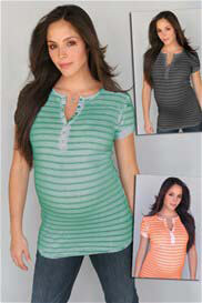 1 In The Oven - Short Sleeved Striped Maternity Henley - 3 colours ** HOT PRICE **