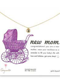 Dogeared -  New Mom Gold Dipped Necklace w Mini Karma Ring, Charcoal Disco Bead