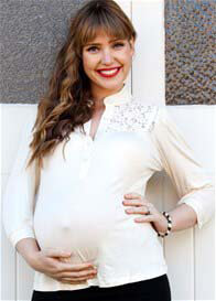 Maternal America - Knit Blouse in Ivory w Lace Yoke - ON SALE