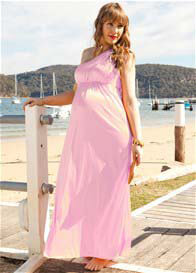 Trimester™ - Pink Shimmer One Shoulder Maxi Dress