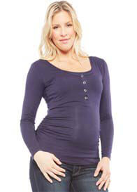 NOM - Ruched L/S Snap Nursing Tee in Navy