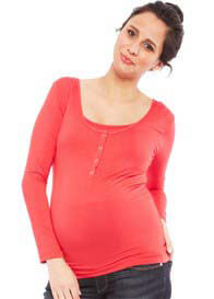 NOM - Straight L/S Nursing Henley in Red