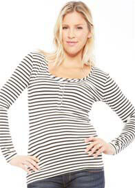 NOM - Straight L/S Nursing Henley in Black Stripes