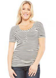NOM - Short Sleeve Nursing Tee in Black Stripes
