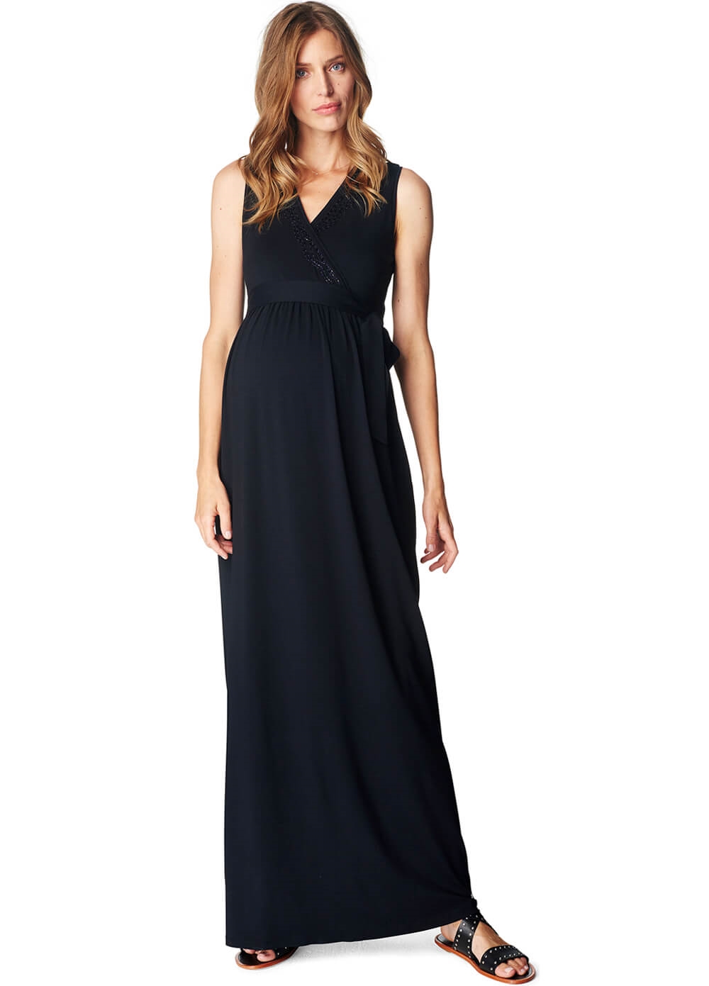 Beaded Neckline Maternity Maxi Dress in Black by Esprit