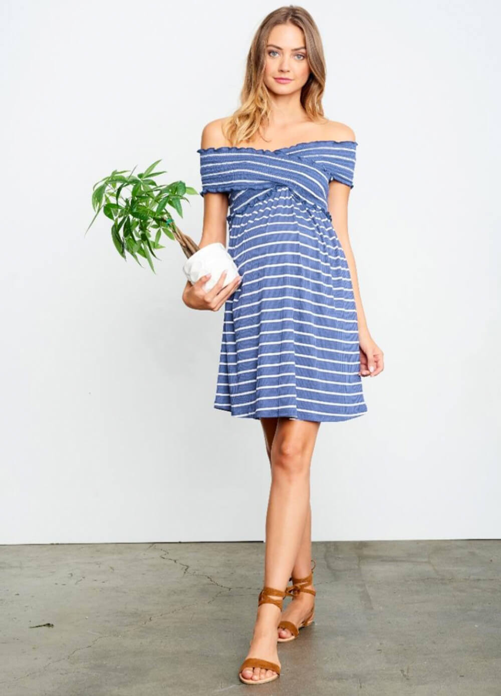 Criss Cross Off Shoulder Maternity Dress by Maternal America