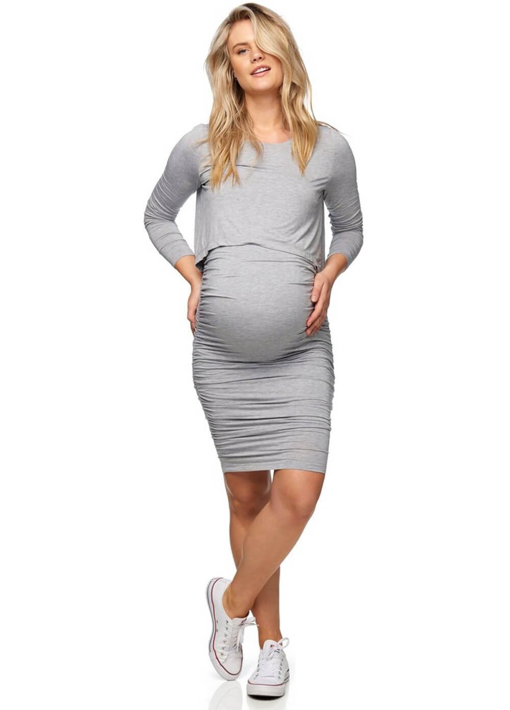 Nostalgia Layered Maternity Nursing Dress in Grey by Bae The Label