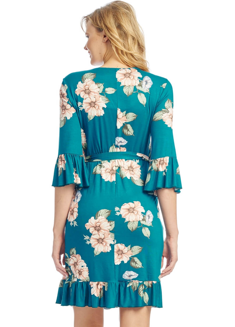 teal floral wrap dress