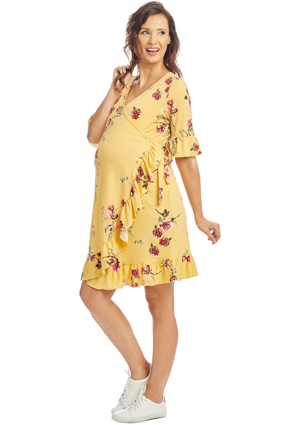 Leilani Nursing Wrap Dress in Yellow Floral by Everly Grey