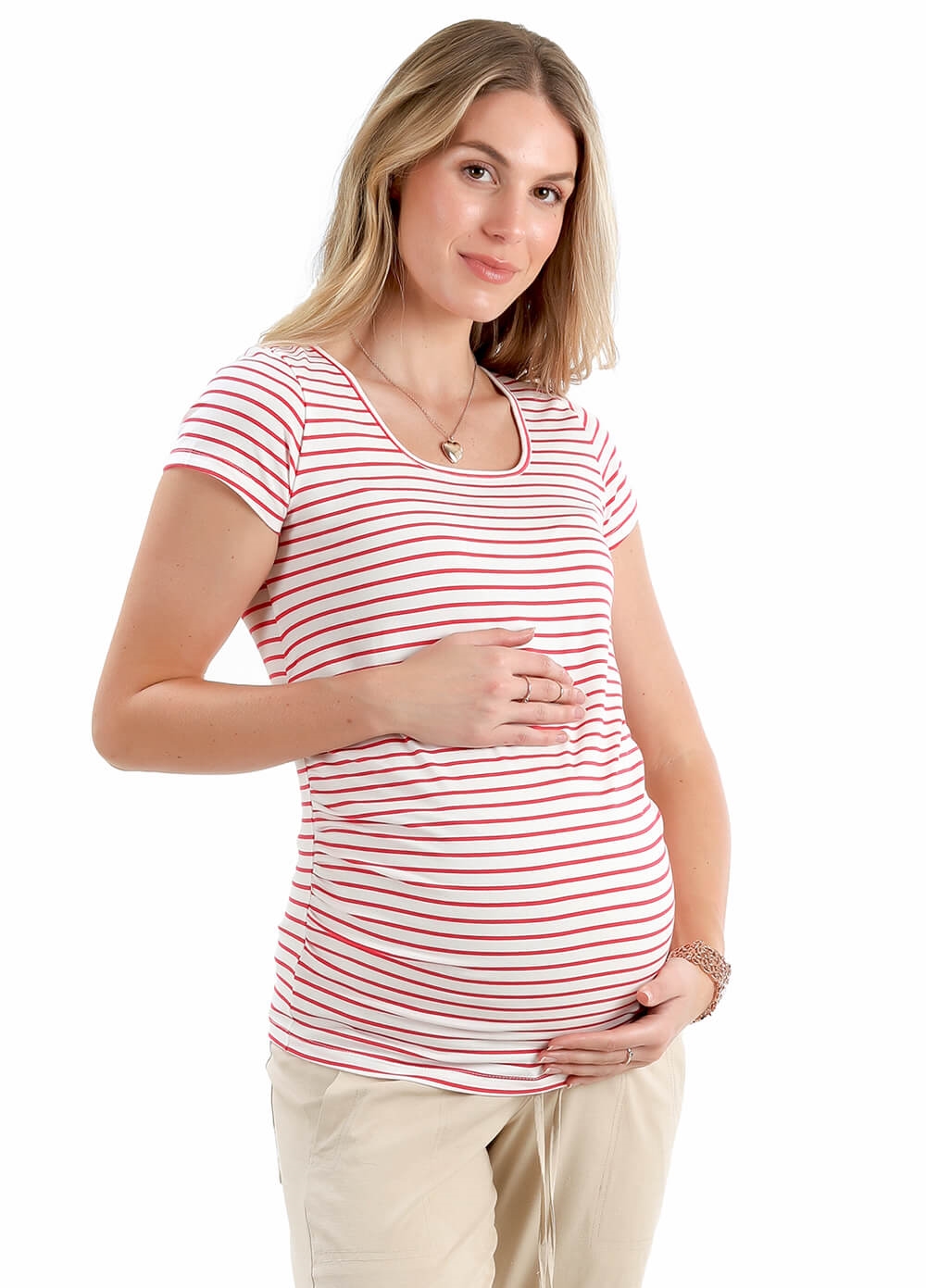 Lily Dream Maternity Tee in Pink Stripe by Trimester Clothing