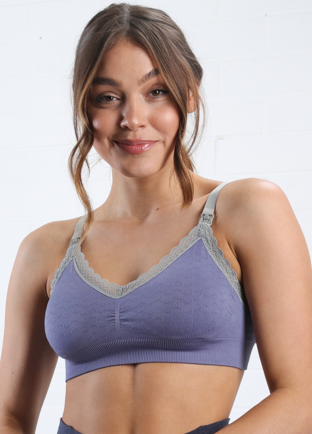 Queen Bee - Maeve Sage Lace Trim Nursing Bra in Orchid Pink