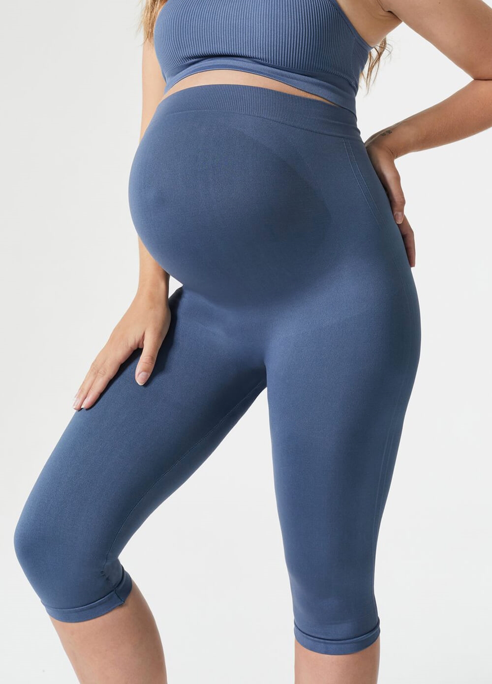 Blanqi - Maternity Belly Support Crop Leggings - Blue