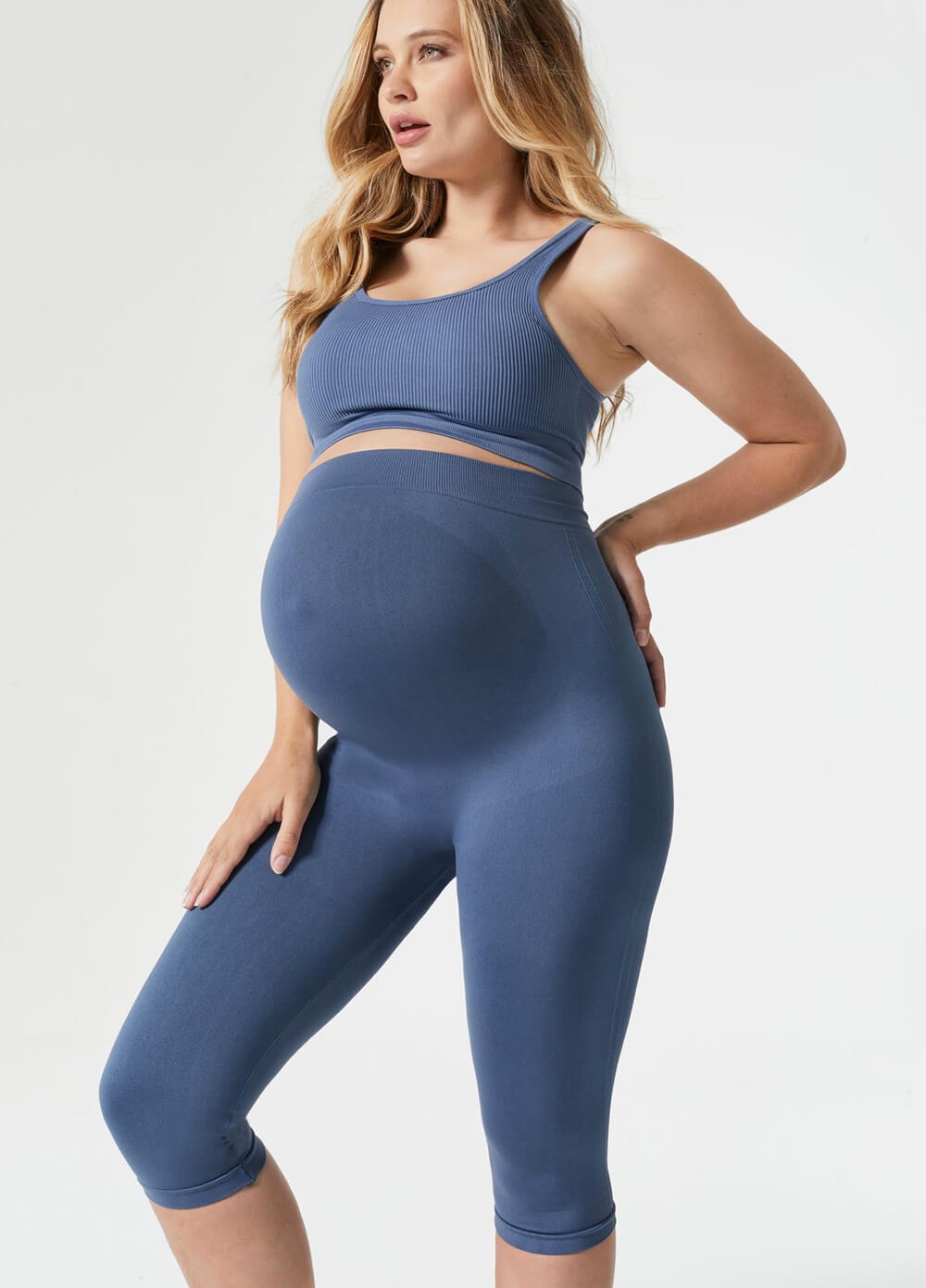Blanqi - Maternity Belly Support Crop Leggings - Blue