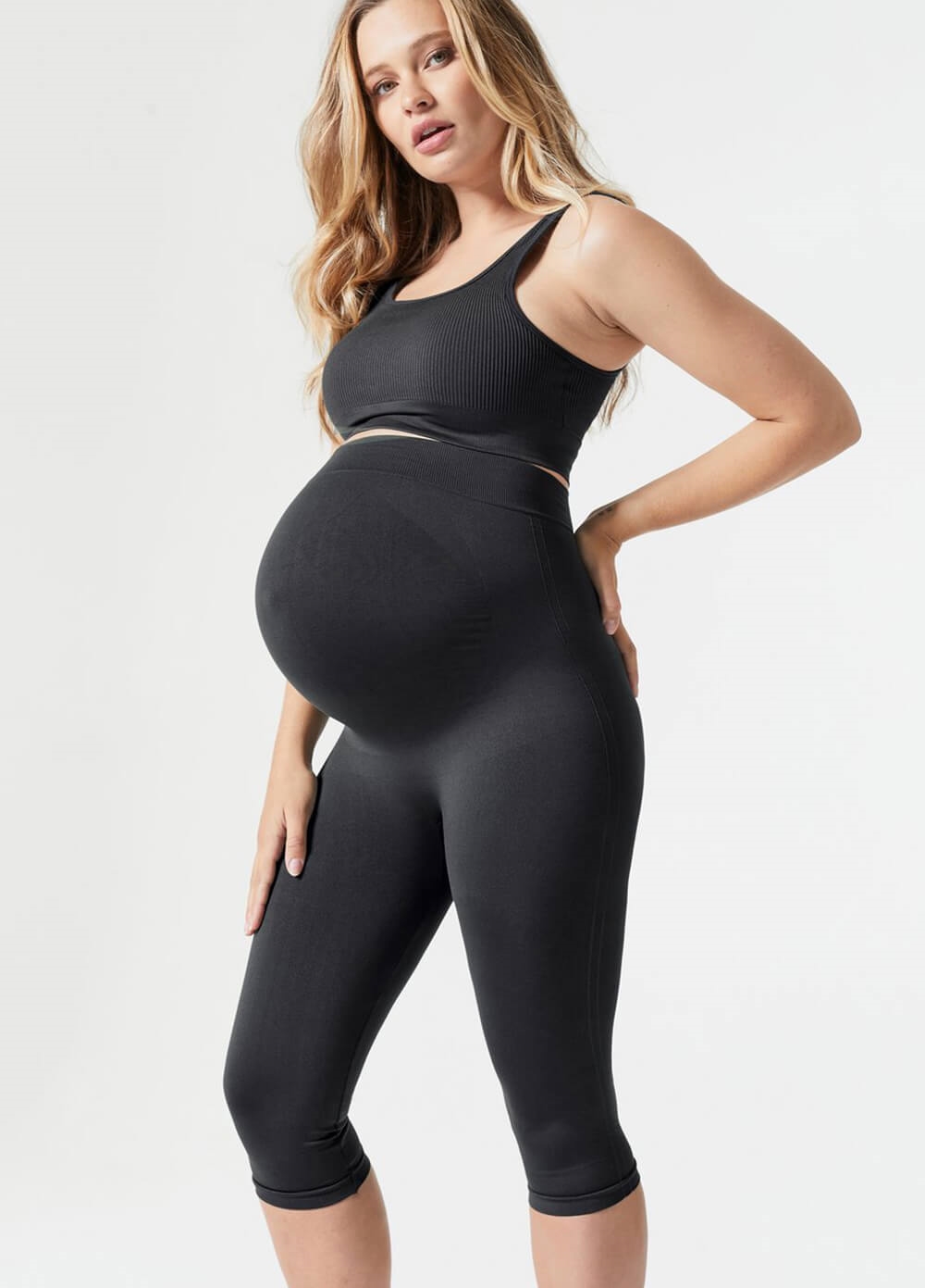 Blanqi Maternity Leggings Womens Large Black Knit Belly Support Legging |  eBay