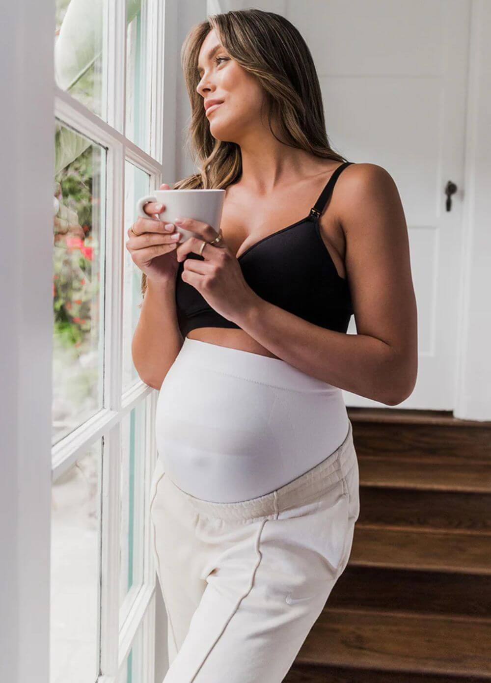 Maternity Capri Leggings Over The Belly Butt Lift -Soft Non-See-Through  Workout Pregnancy Pants for Women White at  Women's Clothing store