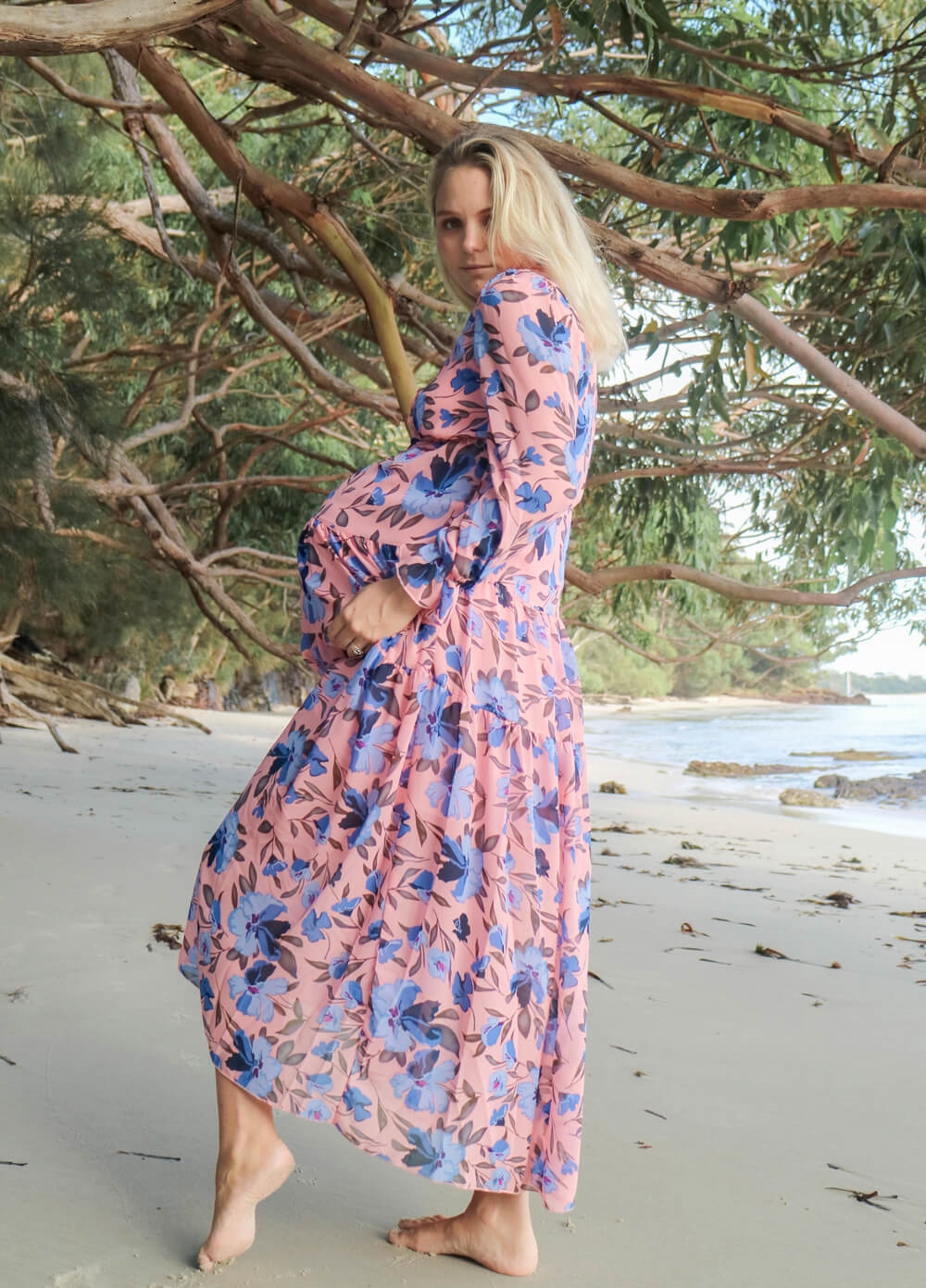 Aqua Maternity Dress  Long Sleeve Maternity Maxi Dress