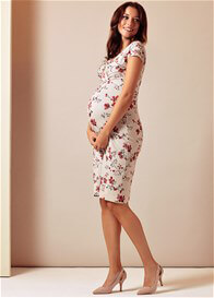 Bardot Maternity Dress in Cherry Blossom Red by Tiffany Rose