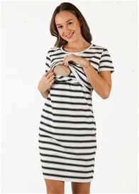Lait & Co - Peronne Nursing Dress in White/Black Stripes