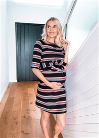 Tyson Maternity Shift Dress in Black Multi Stripe by Trimester