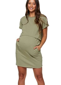 Bae - Take It Easy Nursing Tee Dress in Khaki