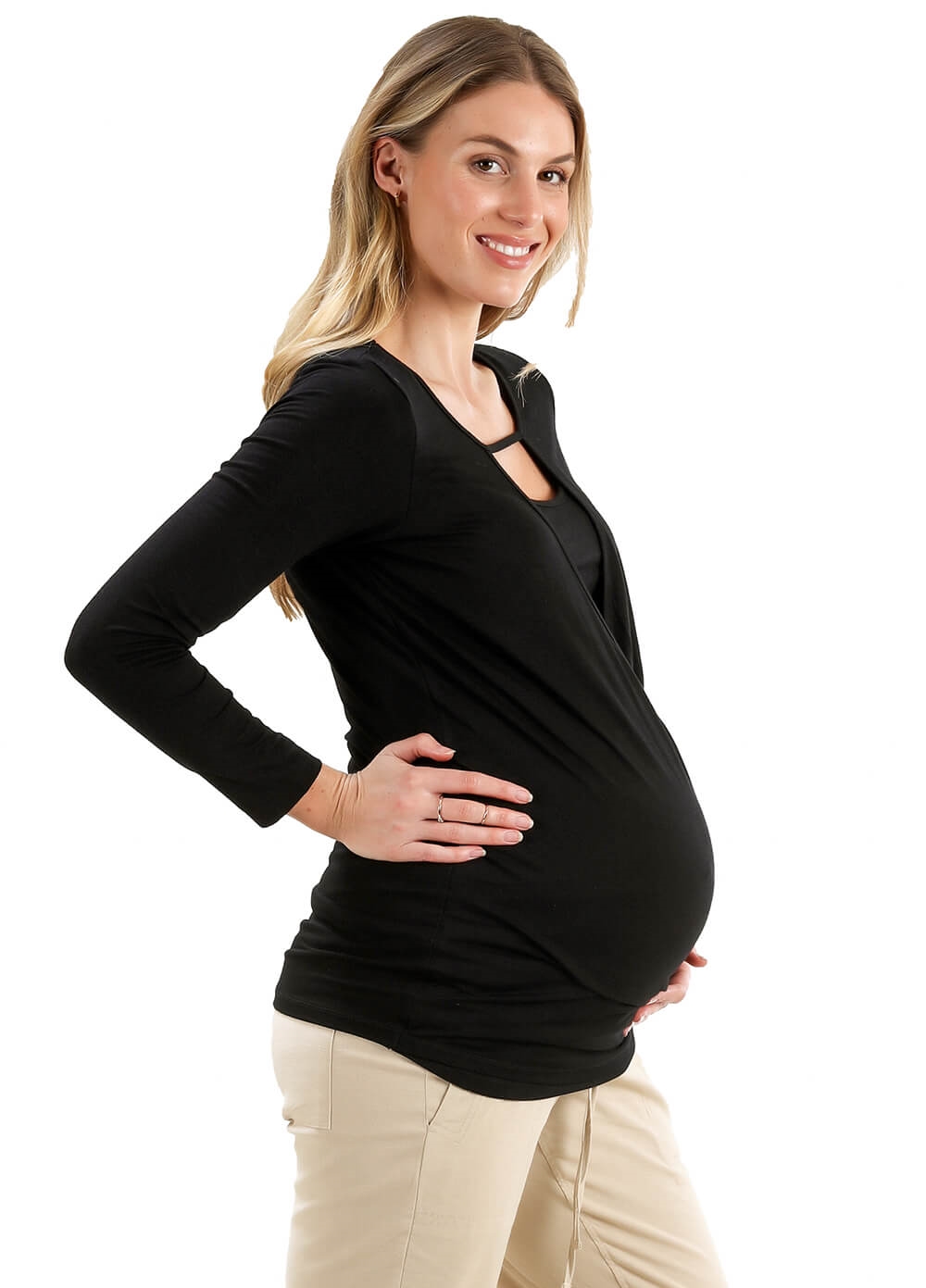 Floressa Kamille Keyhole Maternity Nursing Top in Black | Queen Bee
