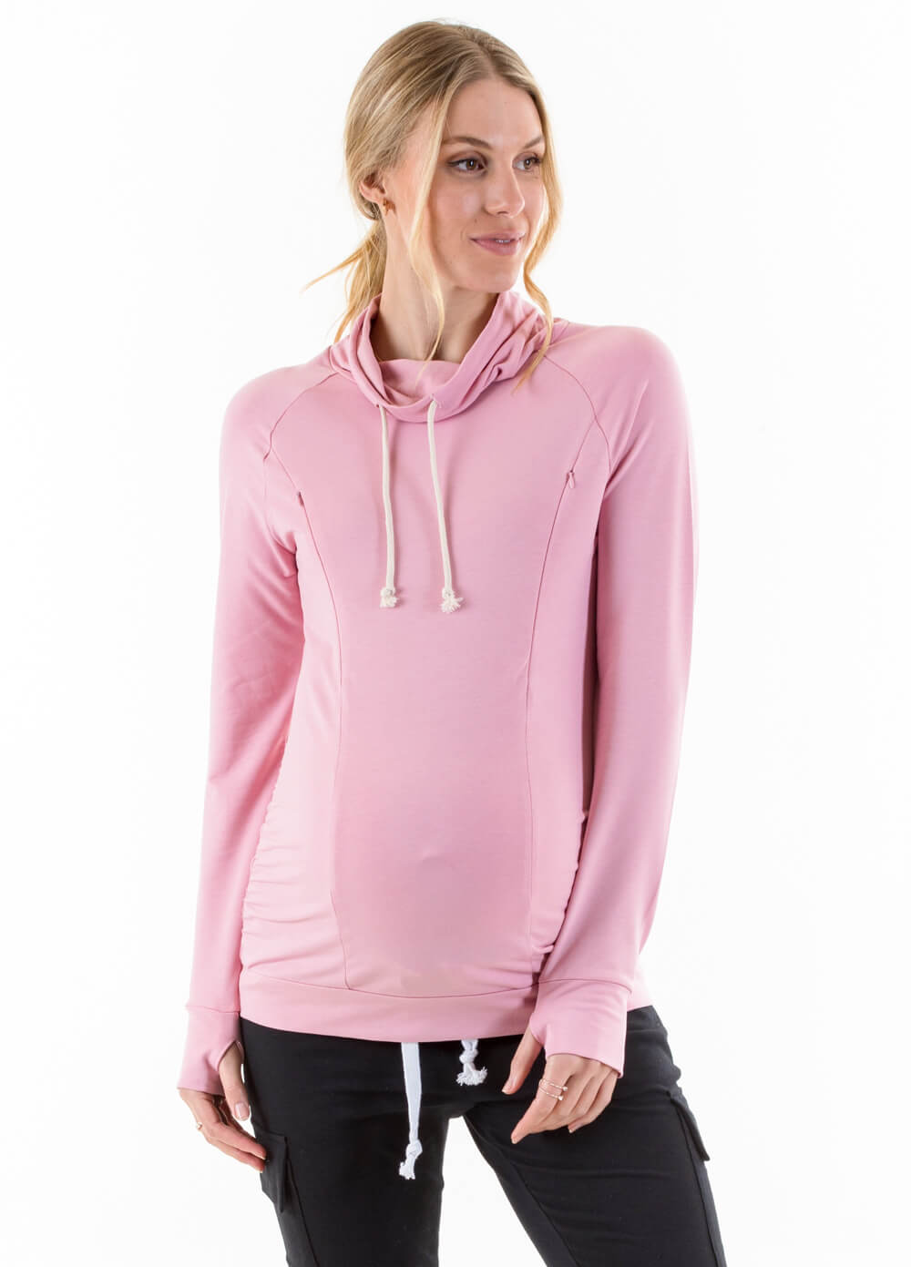 Ayette Cowl Neck Maternity Nursing Pullover in Pink by Lait & Co