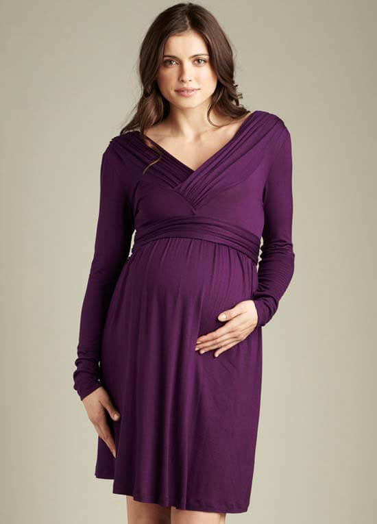 Purple V-Neck Ruched Maternity Dress by Maternal America