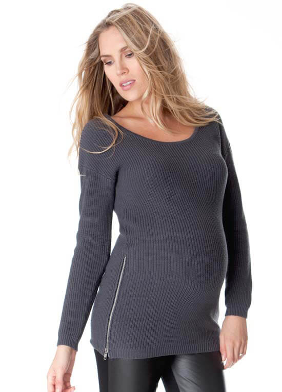 Hip Zip Maternity Knit Jumper in Graphite Grey by Seraphine