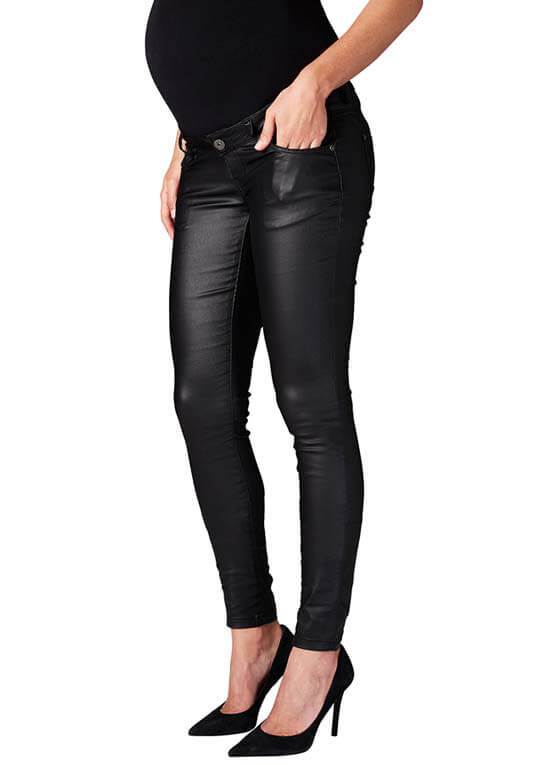 Coated Skinny Maternity Jeans in Black by Supermom