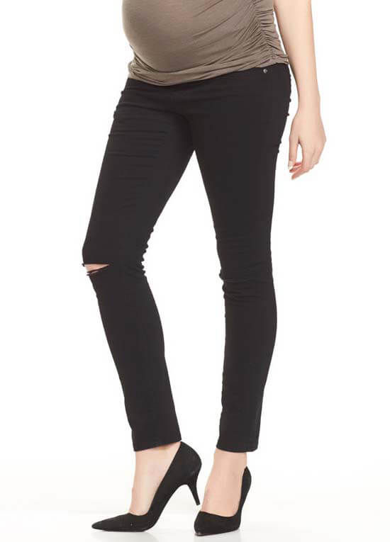 Base Distressed Denim Jeans in Black by Soon Maternity