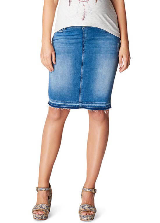 H Line Knee Length Plus Size Ripped Denim Skirt | Bublédon
