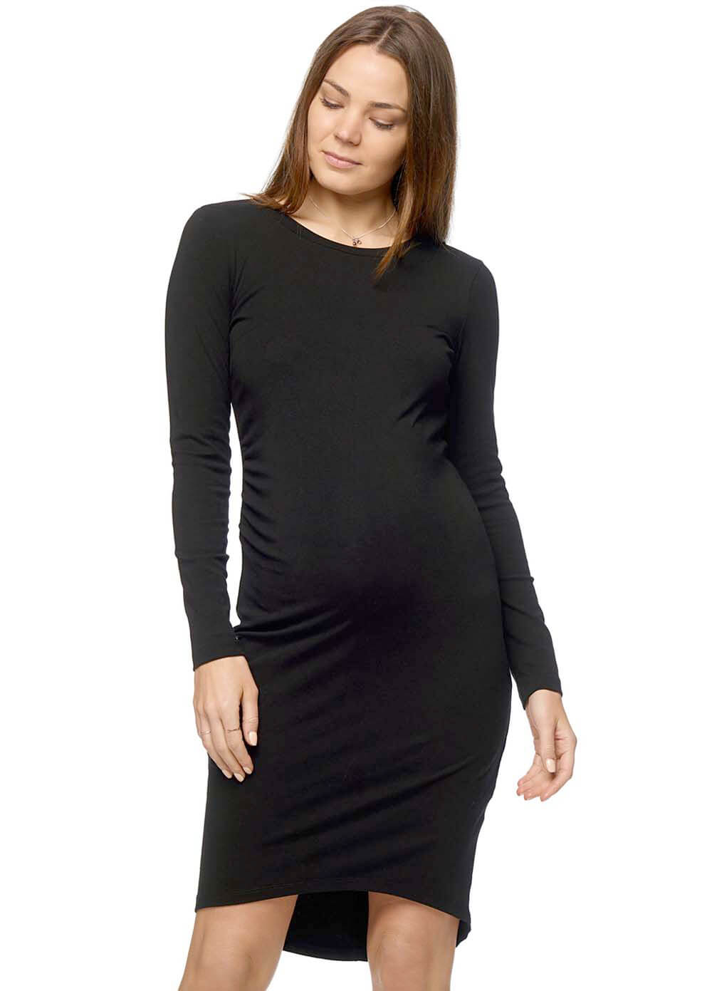 L/S Shadow Sounds Maternity Dress in Black by Bae The Label