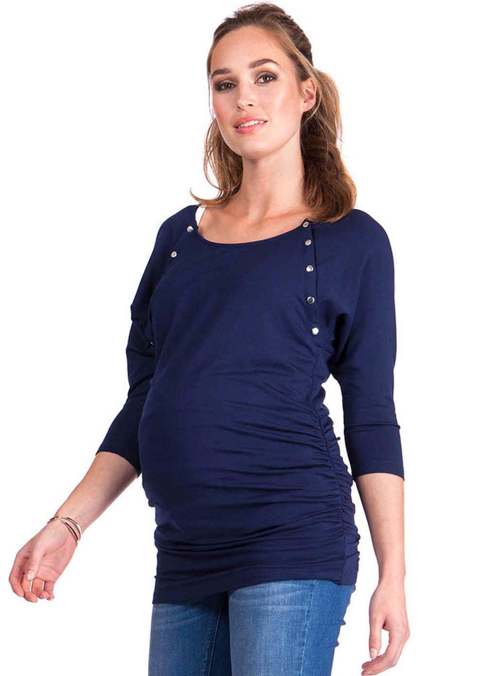 Martie Ruched Maternity Nursing Top in Navy by Seraphine