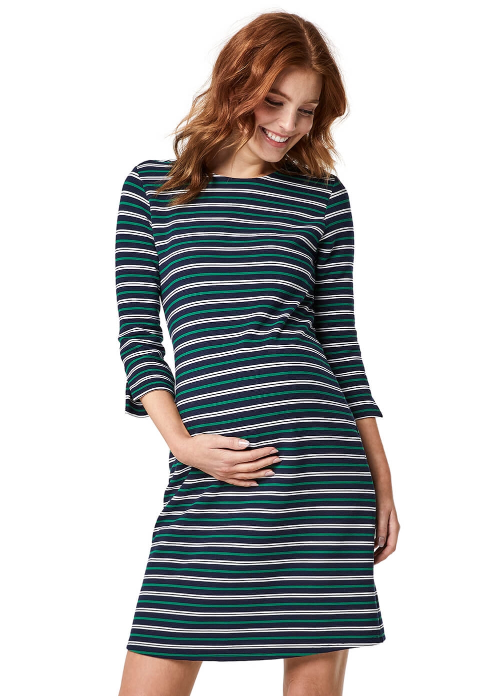 Sky Captain Maternity Shift Dress in Green Stripes by Queen mum