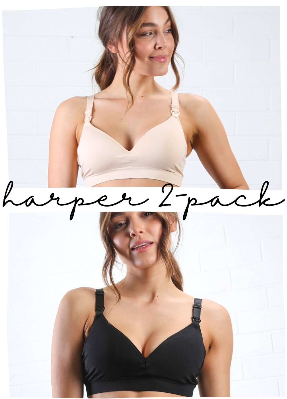 Queen Bee - Harper 2-Pack Nursing Bra Bundle in Black/Nude