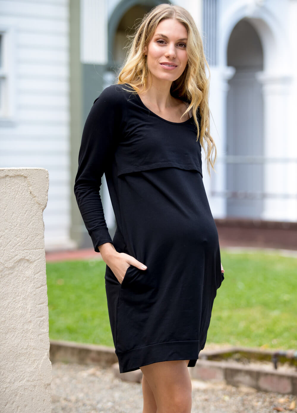 Mama Journey Maternity & Nursing Dress in Black by Trimester
